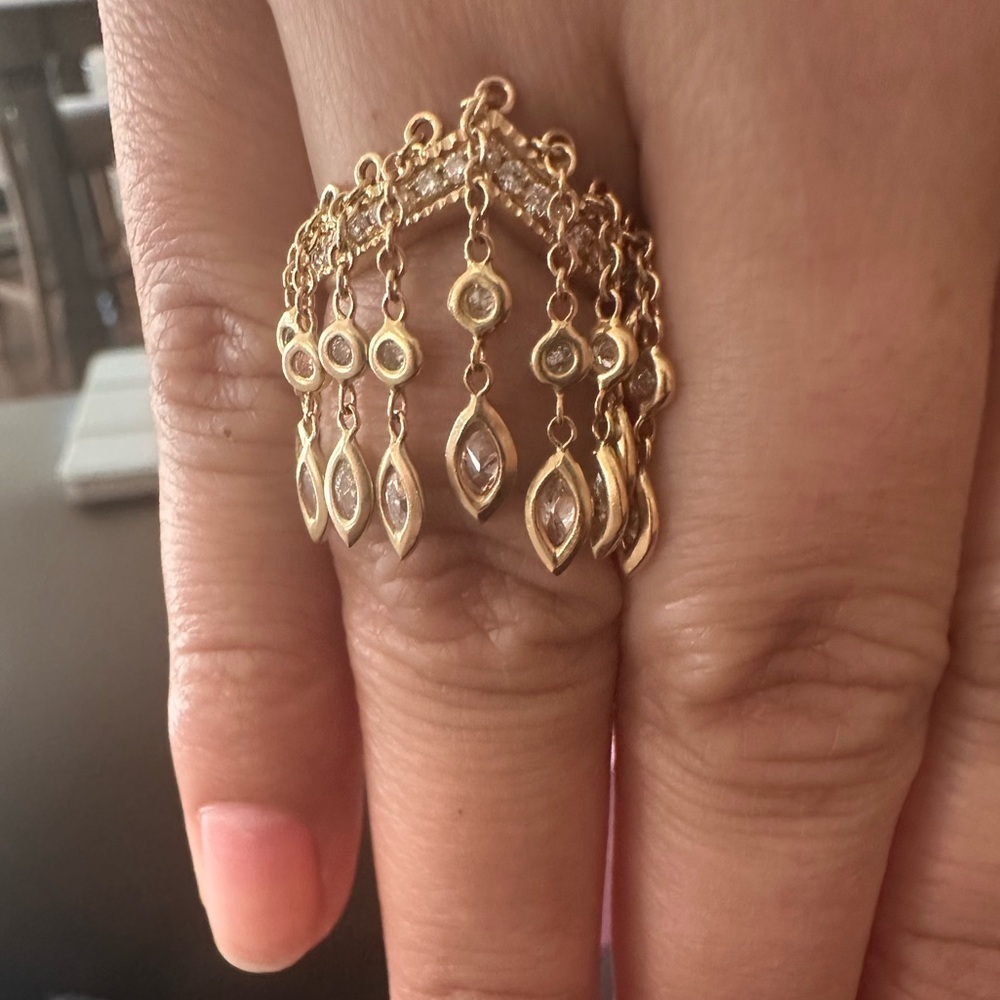 RARE 14K💍JACQUIE AICHE EXTRA LONG DIAMOND SHAKER RING DANGLE GOLD FRINGE RING - Picture 10 of 17